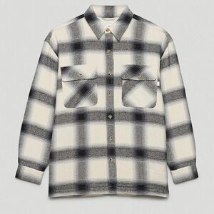Aritzia TNA Prospect Shirt Jacket Open Shadow Whop Gr/Bk Plaid Sherpa Shacket 1